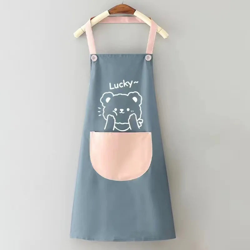 Cute Cartoon Apron for Couples Household Kitchen Catering Waterproof Sleeveless Home Cook Apron Cook Wear Smock - Pixie Quill