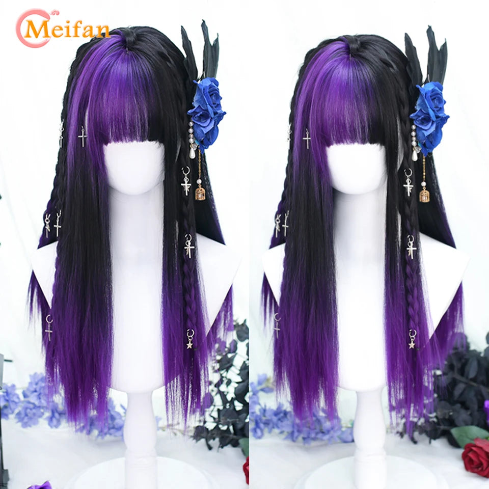 Kawaii Ombre Pink & Blonde Long Straight Wig 🎀✨ - Cute Lolita Cosplay Hair for Parties & Halloween! 🌸🖤