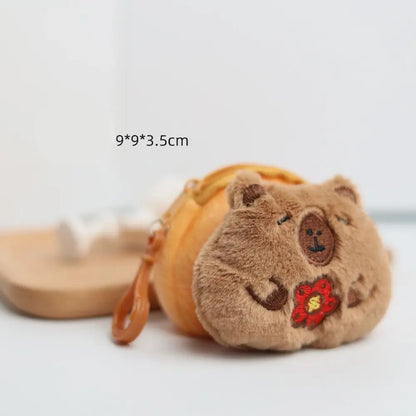 Kawaii Capybara Plush Coin Purse 🐾✨ Cute Cartoon Round Bag for Headphones & More! 🎀