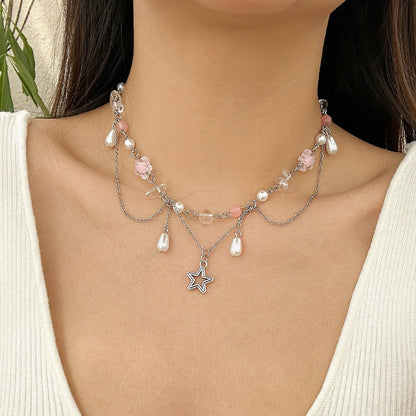 Kawaii Starry Tassel Necklace 🌟✨ | Cute Imitation Pearl Pendant for Weddings & Parties 💖🎉
