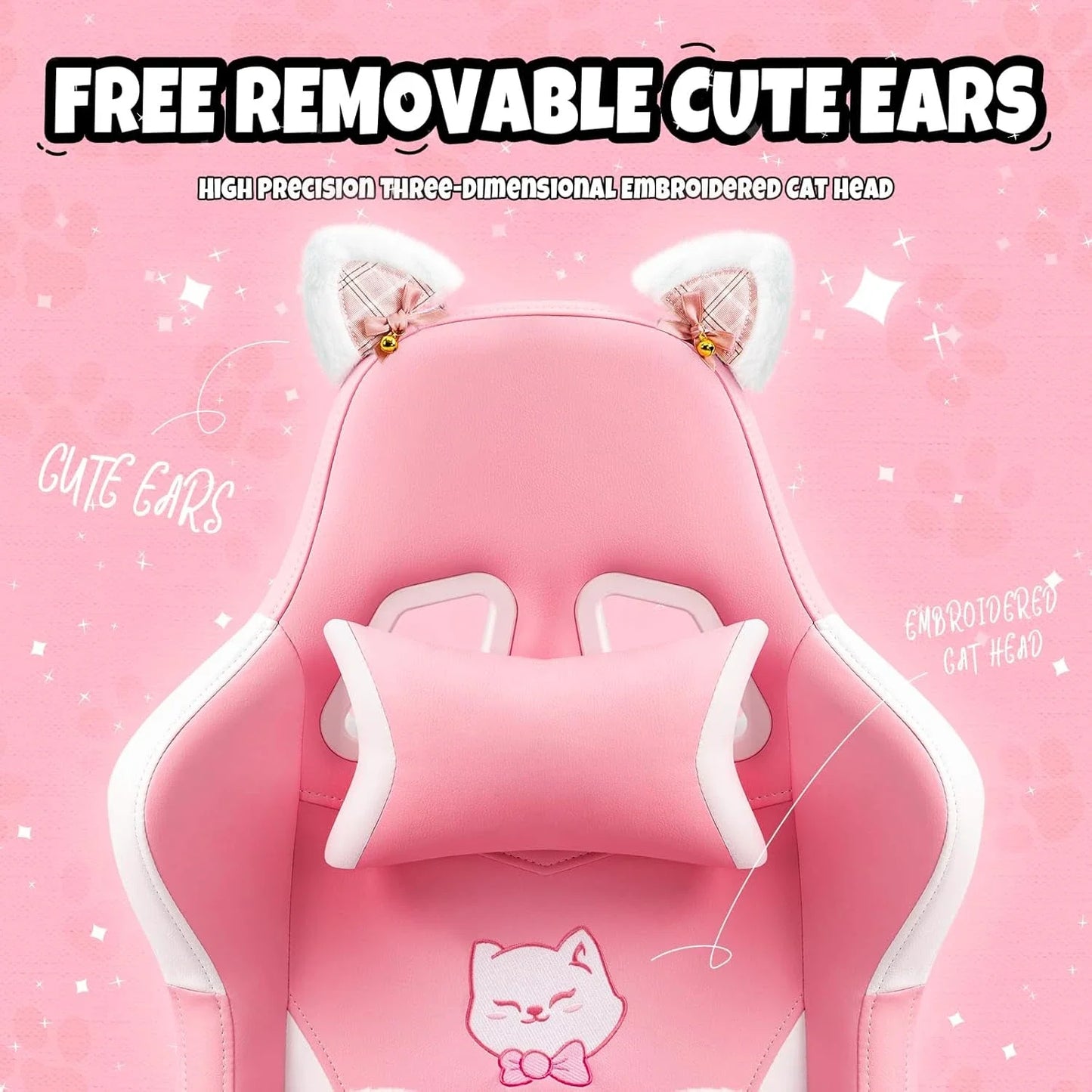 Kawaii Cat Ears Gaming Chair 🐾💖 | Ergonomic Pink PC Chair with Plush Lumbar Cushion & Footrest 🐱✨