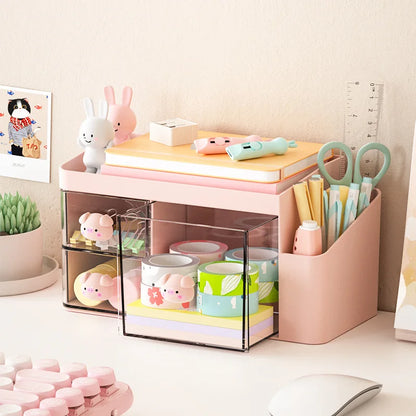 Kawaii Clear Desk Organizer 🌈✨ - Cute Multi-Functional Storage Box for Stationery & Accessories! 🐶💖