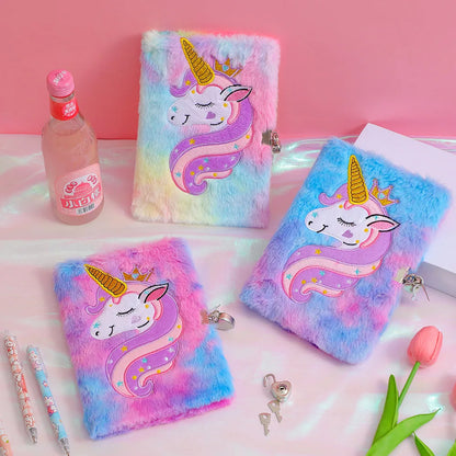 Kawaii Unicorn Plush Lockable Diary ✨🌈 - Magical Notebook for Kids! 🦄📖