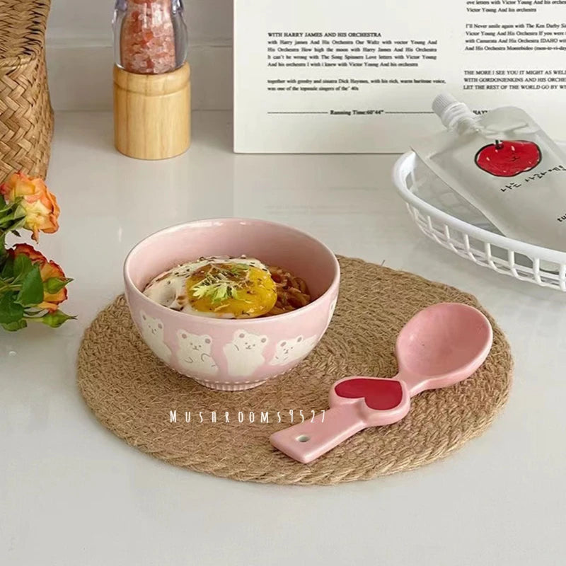 Adorable Pink Bear Embossed Ceramic Snack Bowl 🐻🍚✨