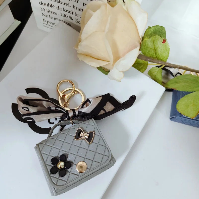 Korean Floral Bow Earphone Storage Keychain Bag Charm Leather Coin Purse 💖👜