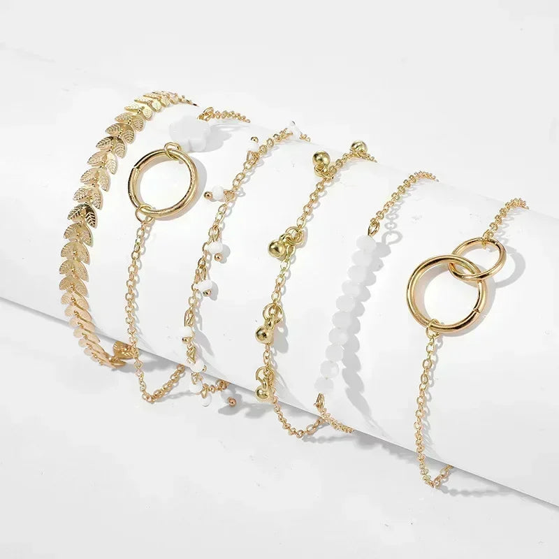 Whimsical Boho Star & Daisy Pearl Charm Bracelet Set 🌼✨ - Adjustable Eight-Piece Bangle for Fashionistas!