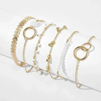 Whimsical Boho Star & Daisy Pearl Charm Bracelet Set 🌼✨ - Adjustable Eight-Piece Bangle for Fashionistas!
