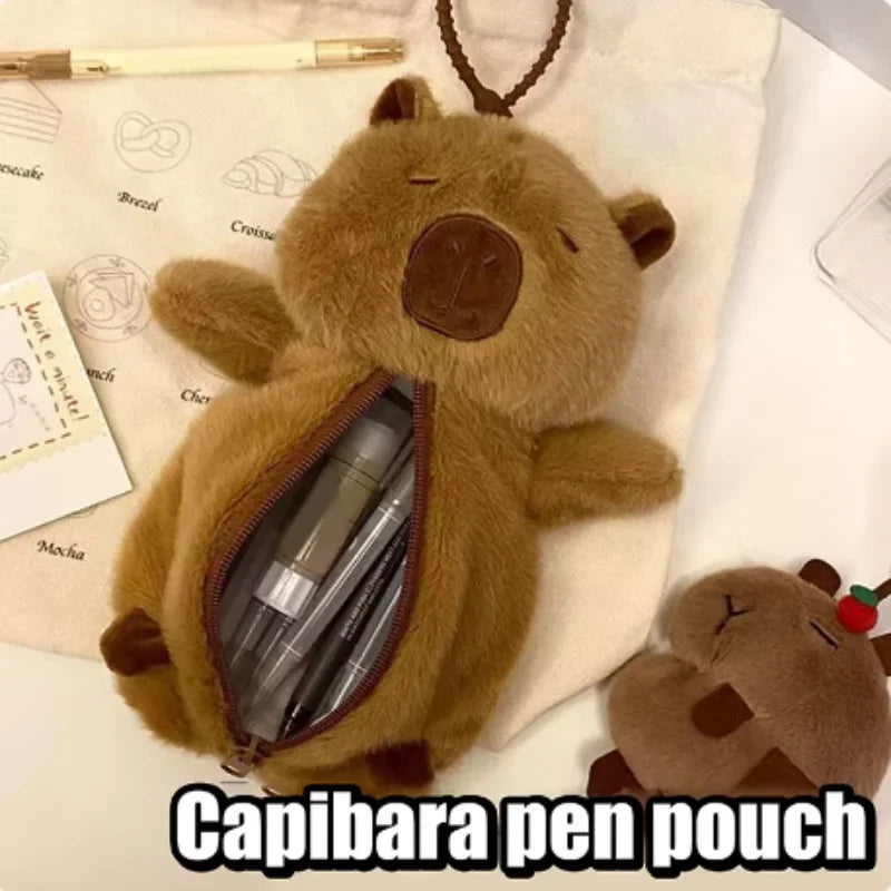 Cute Capybara Plush Pencil Pouch 🦙✨ - Adorable Zipper Bag for School & Office Supplies! 🎒✏️