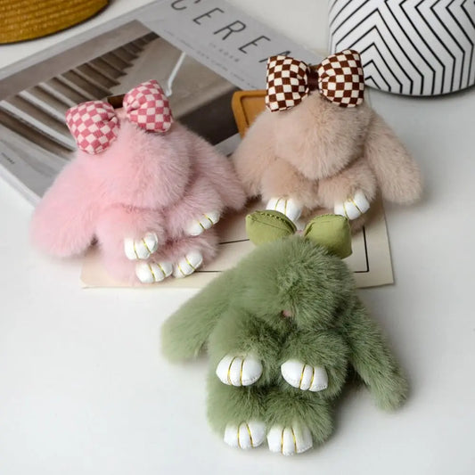 Plush Bunny Keychain Cute Bowknot Fur Rabbit Toy Charm 🐰✨