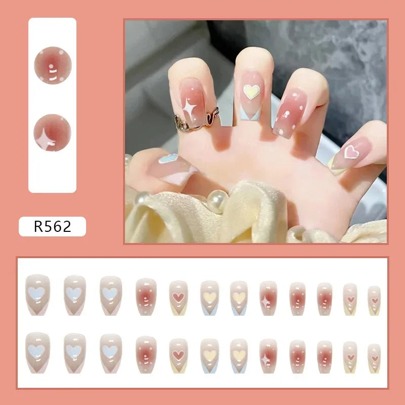 ✨ 24P Kawaii Rainbow Ballerina Press-On Nails 💅 - Adorable Full Cover Artificial Fake Nails for Creative Nail Art! 🌈