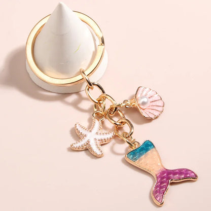 Whimsical Sea Life Keychain Gift Set Mermaid Tail Shell Starfish Charms 🐚💖