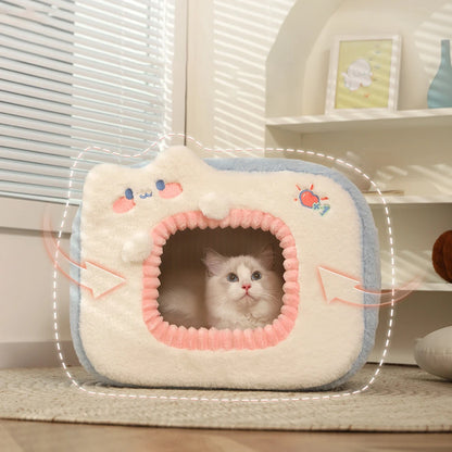 Kawaii Cozy Cat Cave 🐾 Plush Nest for Kittens & Small Dogs 🌟 Warm Pet Home
