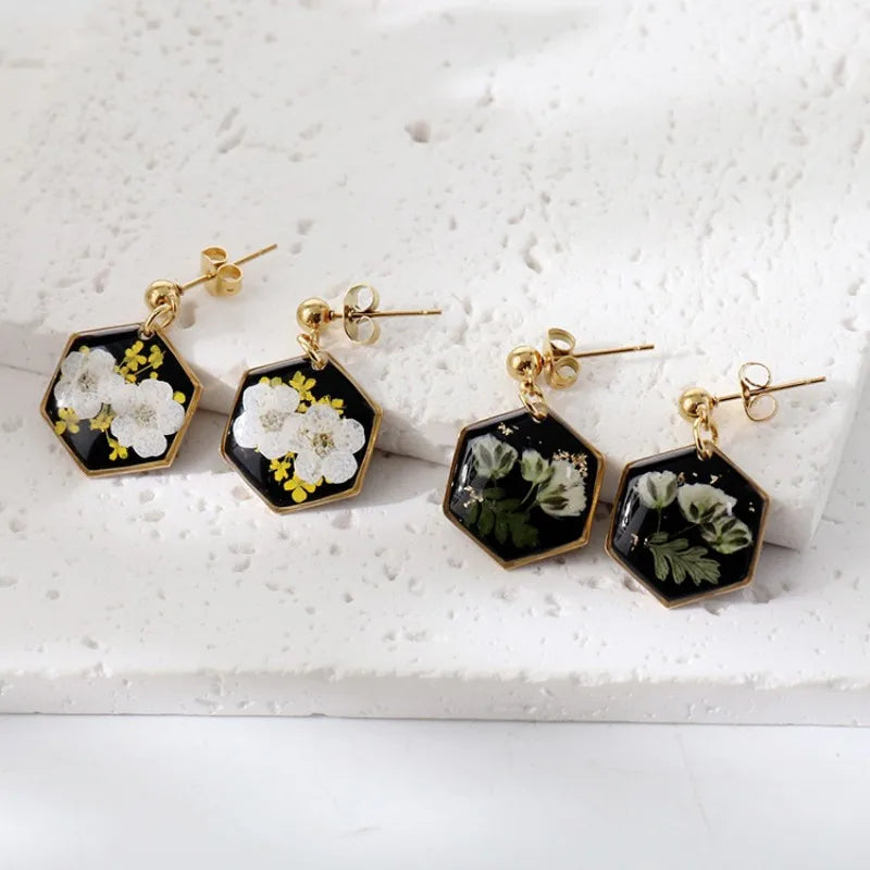 Elegant Pressed Flower Earrings For Women Natural Blue Floral Drop Earrings Handmake Epoxy Resin Plant Earring Jewelry Wholesale