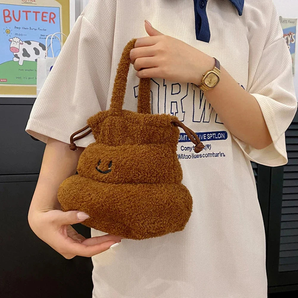 Kawaii Plush Poop Handbag 🎉✨ - Adorable Drawstring Wrist Bag for Fun Outings & Parties! 👜💖
