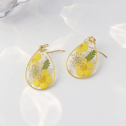 Pastel Pressed Flower Resin Drops Earrings 🌸 Elegant Geometric Jewelry For Women