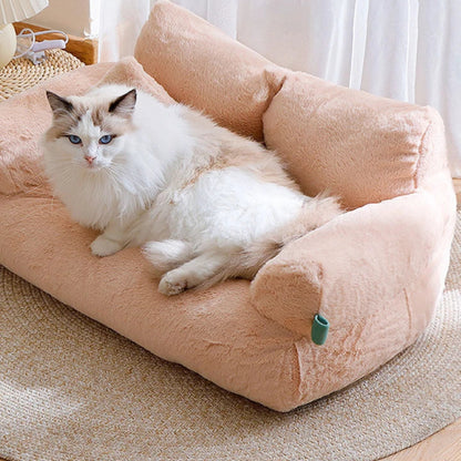 Kawaii Cozy Cat Sofa 🐾✨ Plush Winter Nest for Small Pets 🐱💖 Comfortable & Warm Bed with Pillow!