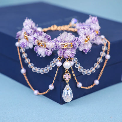 Kawaii Sparkle: Adorable Purple Rhinestone & Pearl Tassel Necklace 🌸✨ Perfect for Bridal Bliss & Wedding Charm! 💖