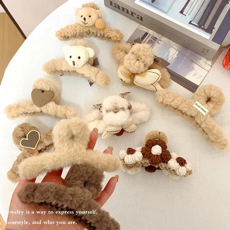Kawaii Winter Plush Hair Claw 🐰✨ | Adorable Hair Clip for Women & Girls 💖 | Trendy Hair Accessories for Cozy Styles