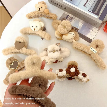 Kawaii Winter Plush Hair Claw 🐰✨ | Adorable Hair Clip for Women & Girls 💖 | Trendy Hair Accessories for Cozy Styles