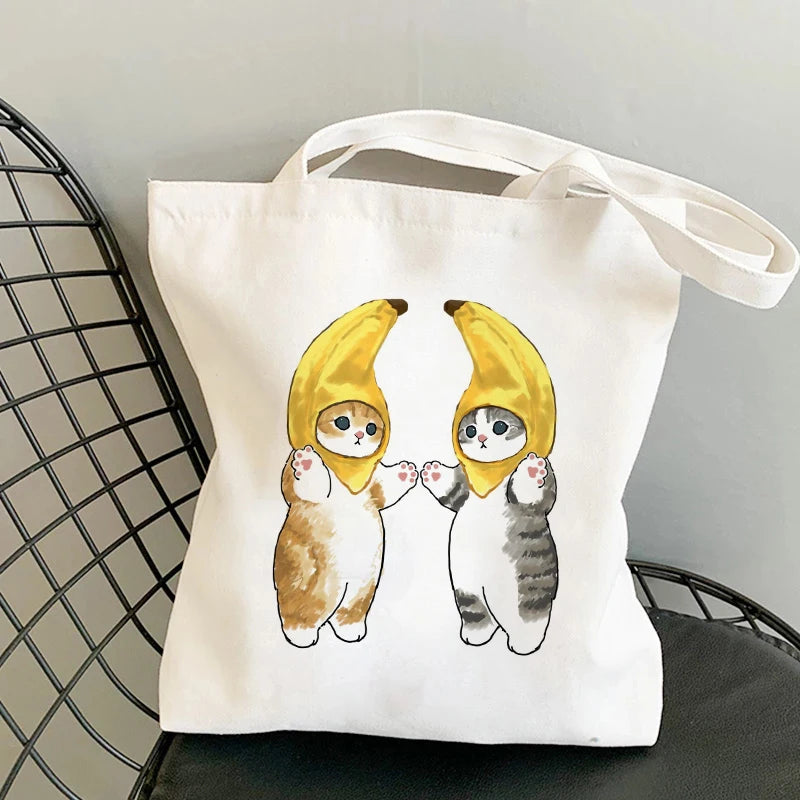 Kawaii Cat Canvas Tote: Adorable Shoulder Bag for Fashionable Girls 🐾🌟 - Pixie Quill