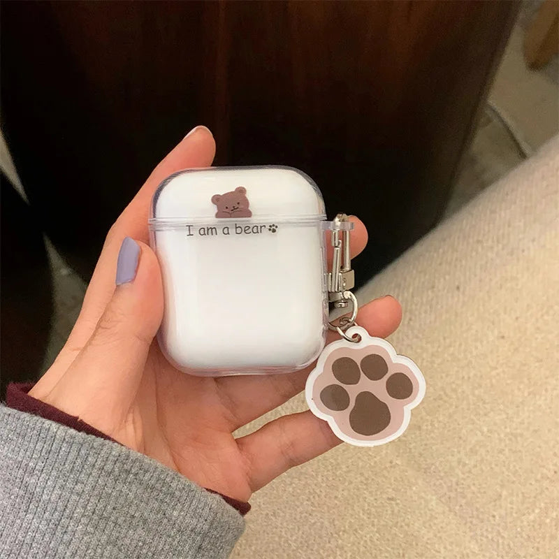 ✨ Cute Bear AirPods Case 🐻 - Soft Silicone Cover with Keychain for All Models! 🎧💖 - Pixie Quill