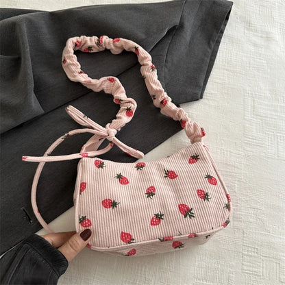✨Berry Sweet Corduroy Tote 🍓🌈 - Trendy Y2K Large Capacity Shoulder Bag for Stylish Girls! 👜💕 - Pixie Quill