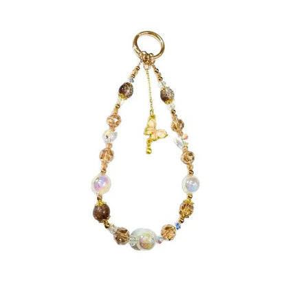 Crystal Phone Chain With Butterfly Pendant, Sweet Gold Bead Wrist Strap 💎🦋