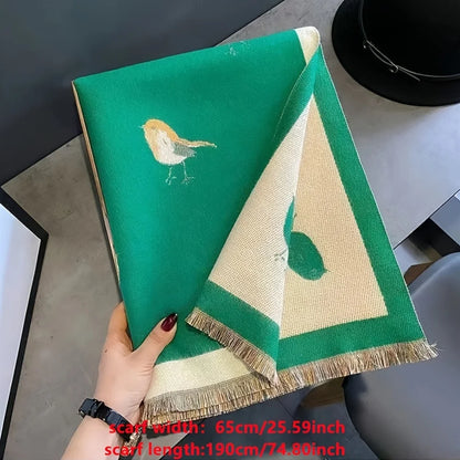 Cozy Bird Pattern Shawl For Women Warm Thick Winter Scarf 🧣🐦❄️