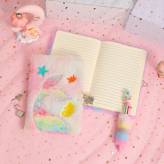 Kawaii Mermaid Tail A5 Notebook & Pen Set 🧜‍♀️✨ - Adorable Lock Diary for Girls! 💖📚