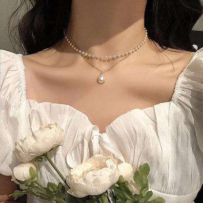 Kawaii Kpop Pearl Choker Necklace 🌟✨ Double Layered Charm for Trendy Girls 🎀💕 Perfect Gift for Parties & Special Occasions!