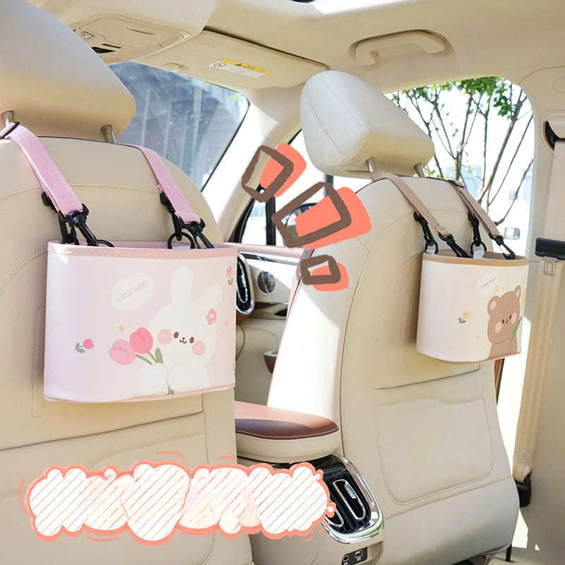 Cute Tulip Bear Car Storage Box 🐻🌷 - Adorable Multi-Functional Seat Back Trash Can!