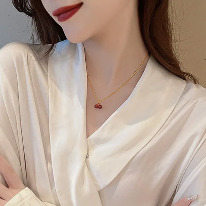 Kawaii Stainless Steel Cherry Blossom Pendant Necklace 🌸✨ - Fashionable Wedding Jewelry for Women, Perfect Birthday Gift! 🎉💖