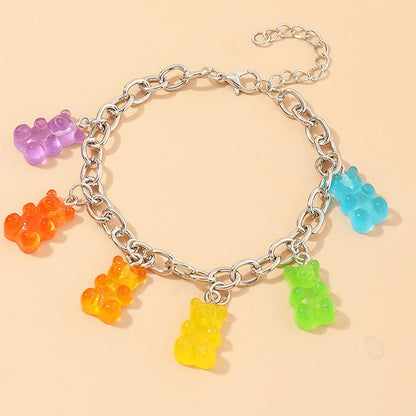 Kawaii Rainbow Candy Bear Bracelet 🍬🌈 - Colorful Hip Hop Jelly Accessory for Girls!
