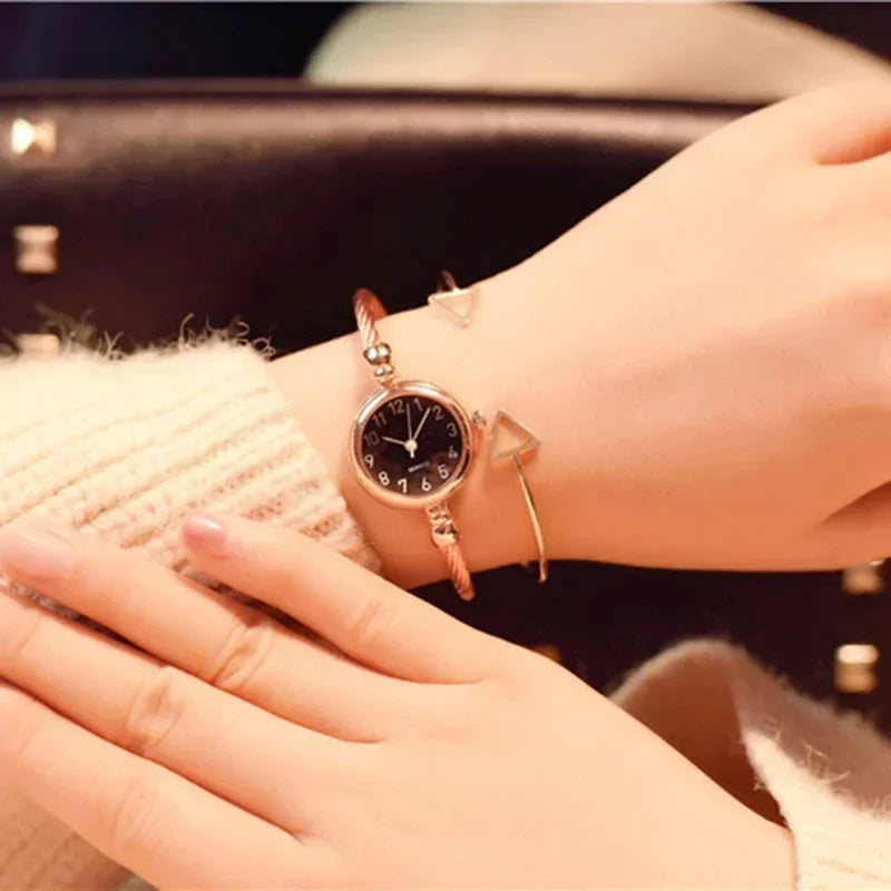 ✨ Kawaii Gold Bangle Watch 🌟 | Retro Stainless Steel Ladies Quartz Timepiece ⌚️💖