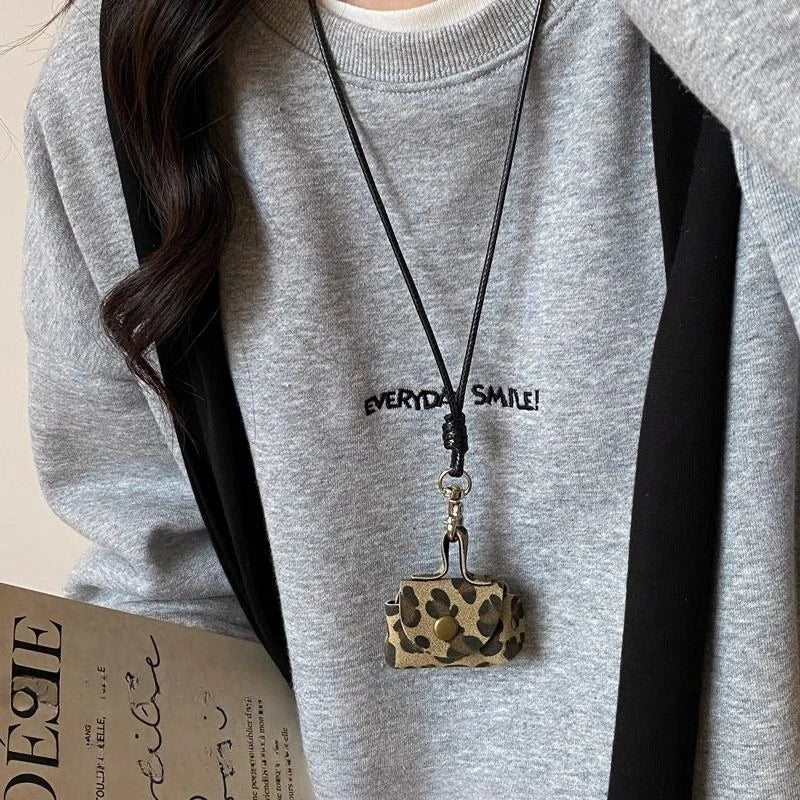 Retro Cute Leather Pendant Necklace With Long Chain For Women Gift 💖