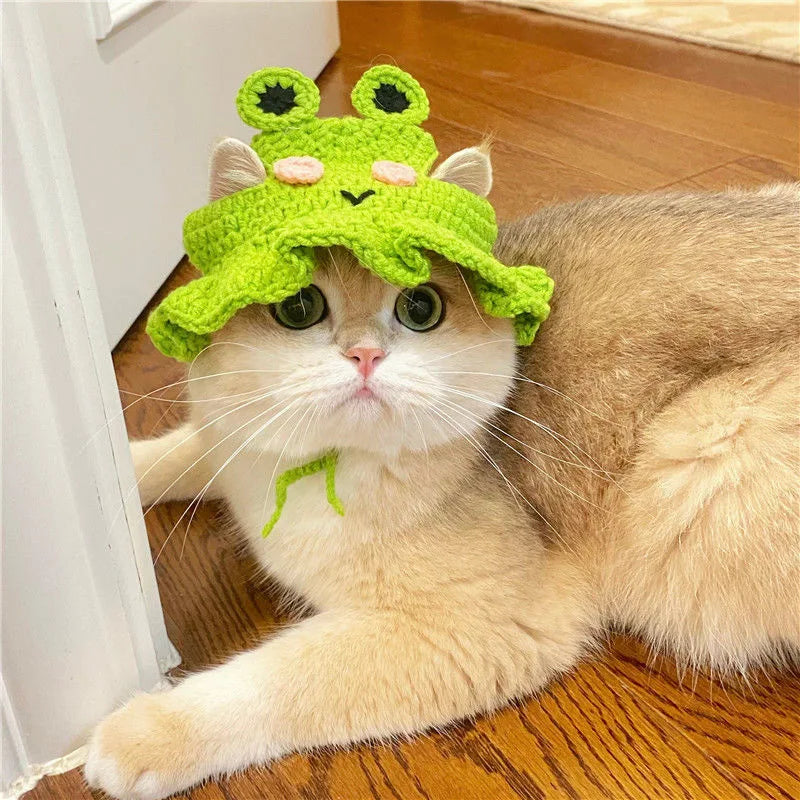 Kawaii Autumn/Winter Cat Hat 🎉✨ Cute Knitted Accessory for Puppies & Kittens 🐾📸 Perfect for Parties & Photoshoots!