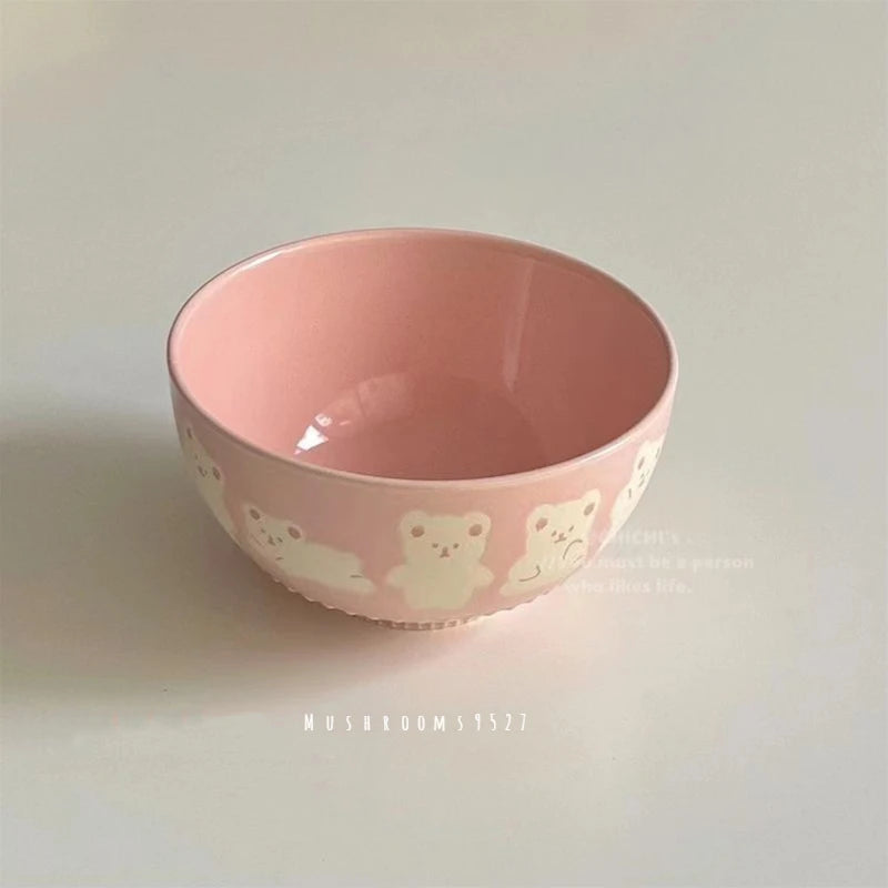 Adorable Pink Bear Embossed Ceramic Snack Bowl 🐻🍚✨