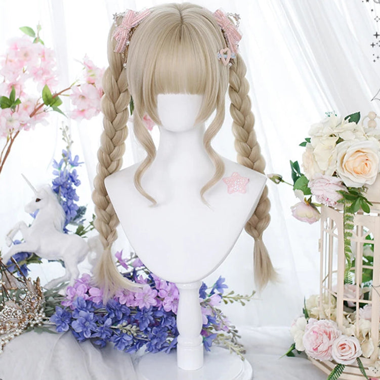 Cute Ombre Blonde & Black Double Ponytail Lolita Wig 🎀✨ - Kawaii Cosplay Hair with Bangs for Harajuku Style! 💖👸
