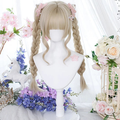 Cute Ombre Blonde & Black Double Ponytail Lolita Wig 🎀✨ - Kawaii Cosplay Hair with Bangs for Harajuku Style! 💖👸