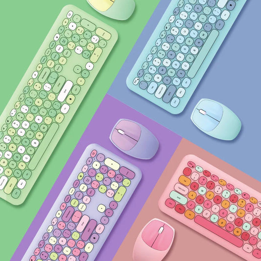 Kawaii Colorful Macaron Wireless Keyboard & Mouse Set 🍫✨ - Cute & Silent for Girls!