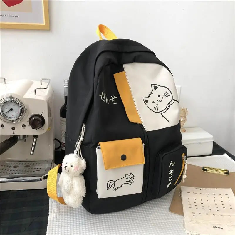 Kawaii Cat Backpack for Kids 🐾 | Large Capacity School Bag 🎒 | Cute Animal Print Design 🌈