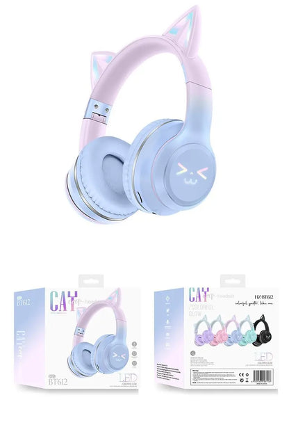 Kawaii Cat Ear Wireless Headphones 🐾🎧 RGB Lights & Microphone - Perfect Gift for Kids & Gamers! 🌟