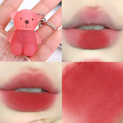 ✨ Adorable Bear Keychain Lip Mud - 12 Fun Colors! 💄 Matte & Waterproof Velvet Lipstick for All Skin Types 🌈 Long-Lasting Lips Makeup! 🐻