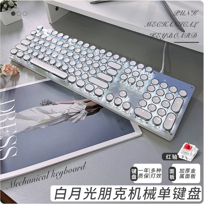 Kawaii 104 Keys Punky Mechanical Keyboard 🎀✨ | Cute Aluminum Alloy Wired Keyboard for Girls 💖 | Backlit Fun for Gaming & Office🏢🎮