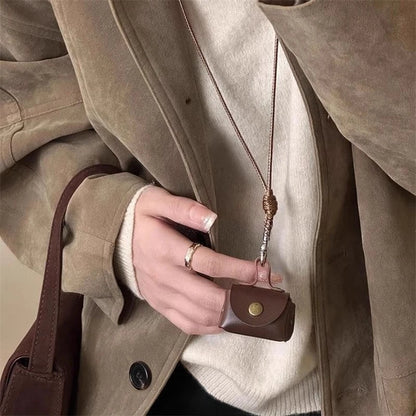 Retro Cute Leather Pendant Necklace With Long Chain For Women Gift 💖