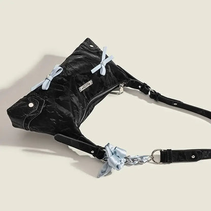 Kawaii Bow & Chain Y2K One Shoulder Bag 👜✨ - Spliced Style for Sweet Spicy Girls! 🎀