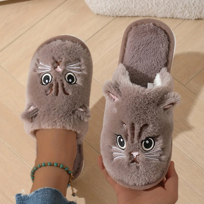 Womens Plush Cat Slippers Cozy Indoor House Shoes Non Slip EVA Sole 🐾😺
