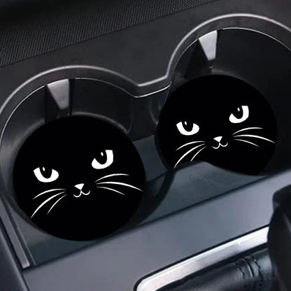 Kawaii Cat Cup Holder Mats 🐾 - 2PC Non-Slip Rubber Coasters for Your Car 🐱✨