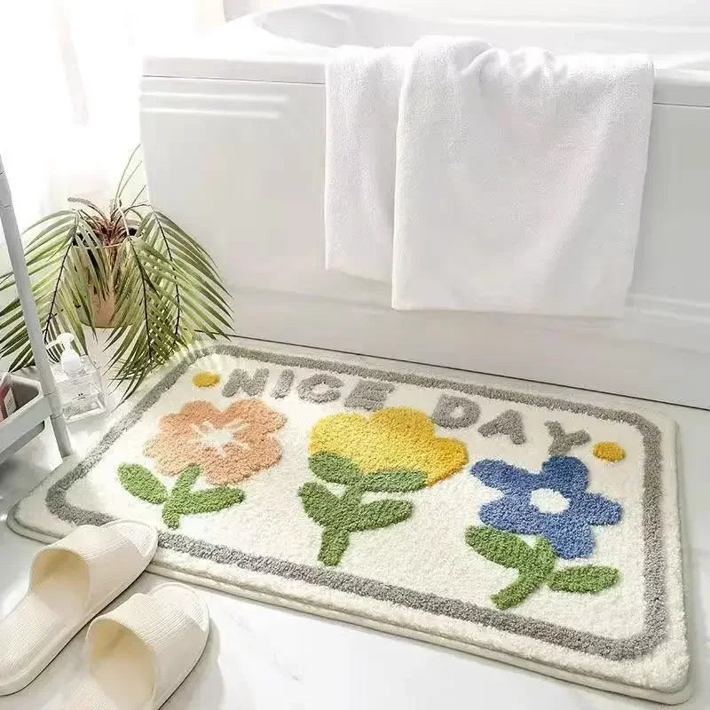 Adorable Kawaii Floral Bathroom Rug 🌸 | 40x60cm Soft & Absorbent Non-Slip Mat 🛁 | Machine Washable Cutie! 🧼