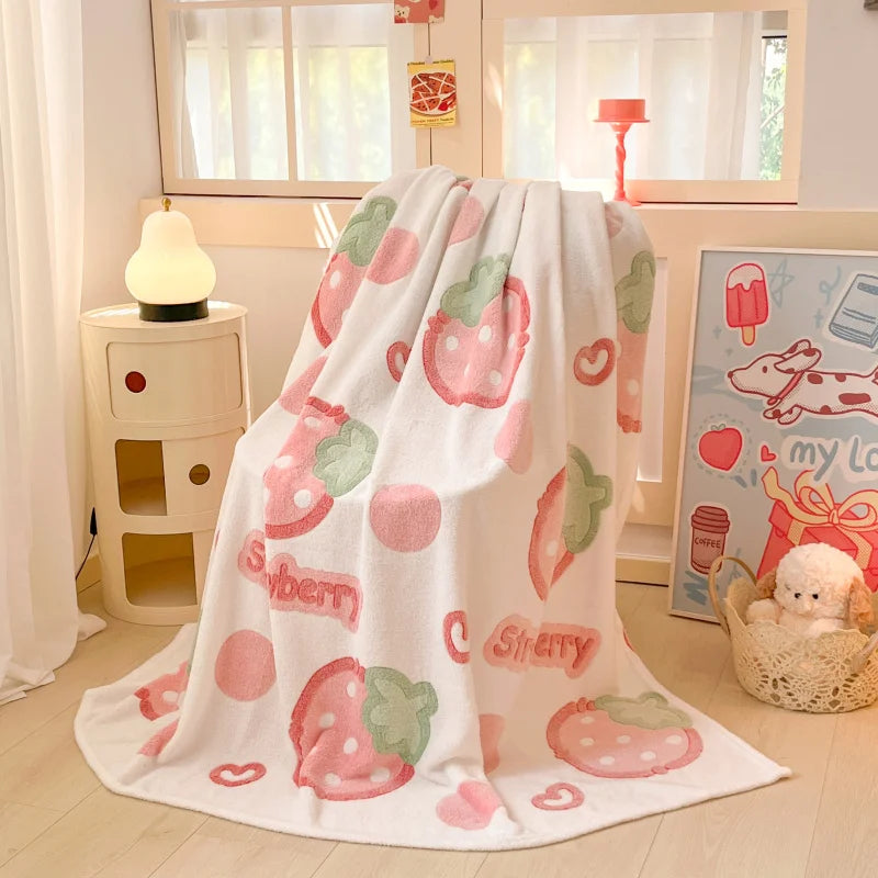 Cute Strawberry Dreams 🍓✨ Cozy Flannel Blanket for Kids - Perfect for Cuddles & Adventures! 🌟🛋️ - Pixie Quill